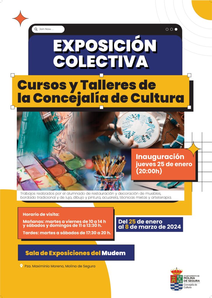 Exposición colectiva Cursos y Talleres Concejalía Cultura en Sala del MUDEM 25en 8mar24 CARTEL