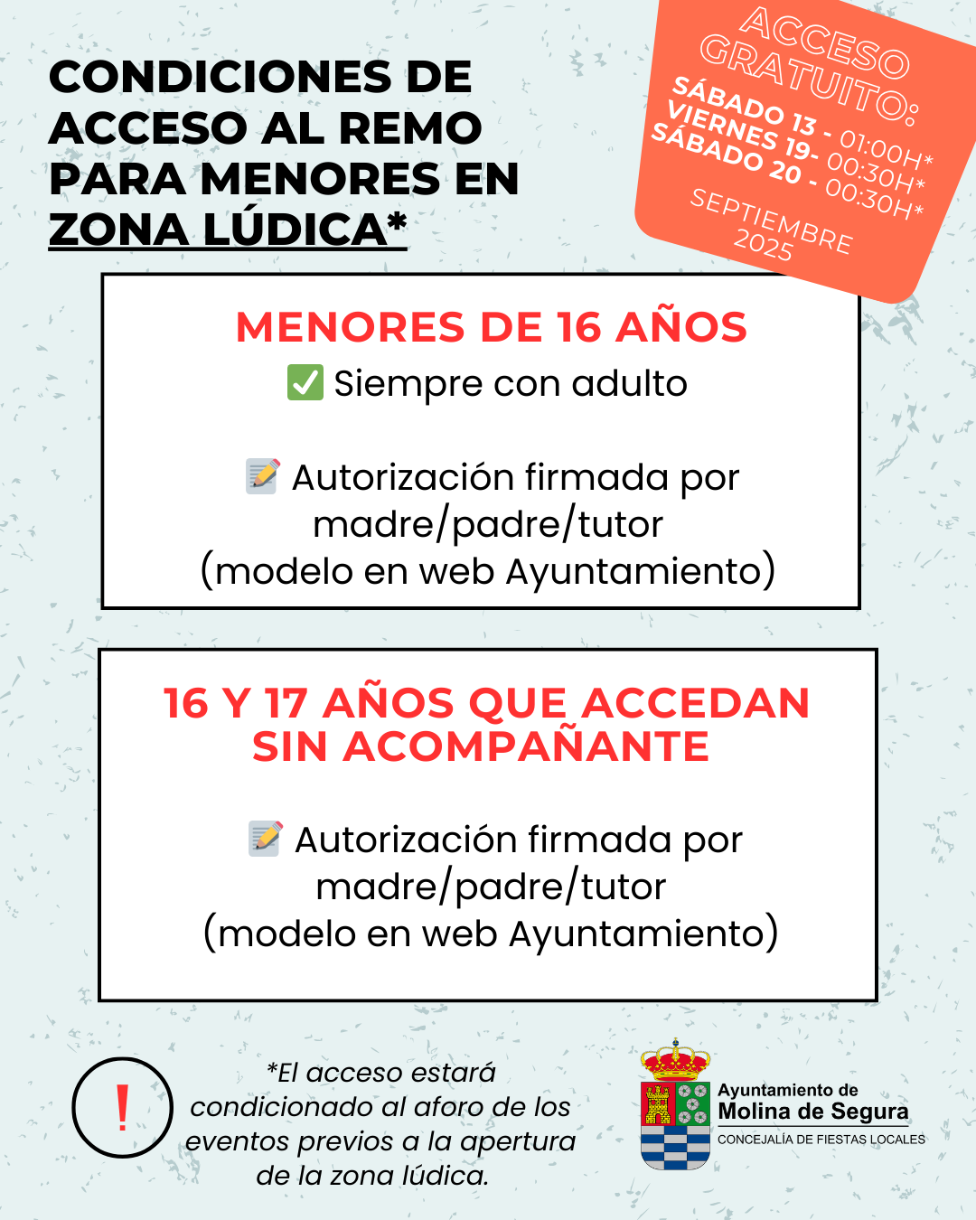 Fiestas Molina 2025-Normas acceso menores a barras en recinto REMO-CARTEL Fiestas Molina 2025 Normas acceso menores a barras en recinto REMO CARTEL