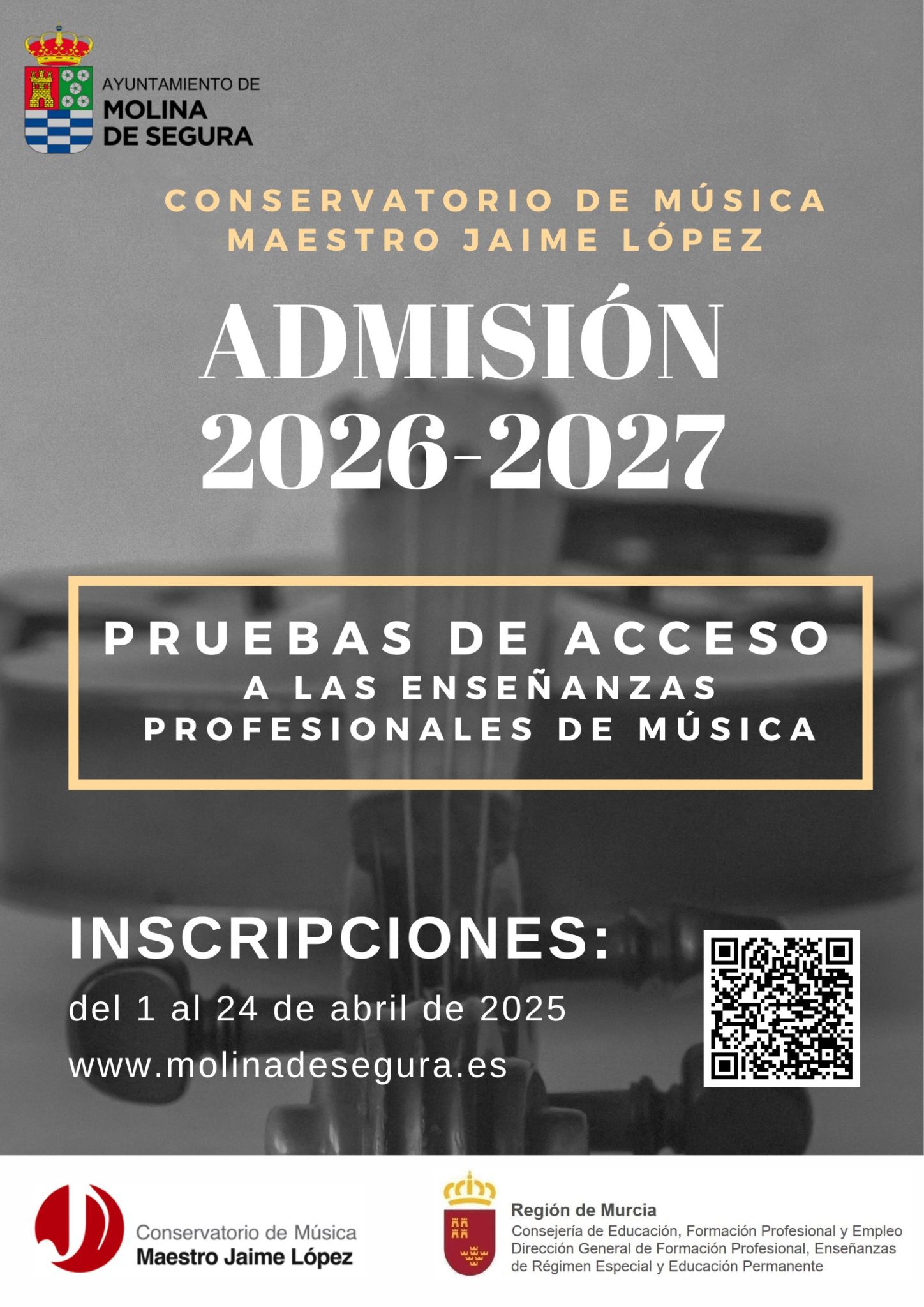 Conservatorio Música Molina Apertura proceso admisión y matriculación curso 2026 2027 CARTEL