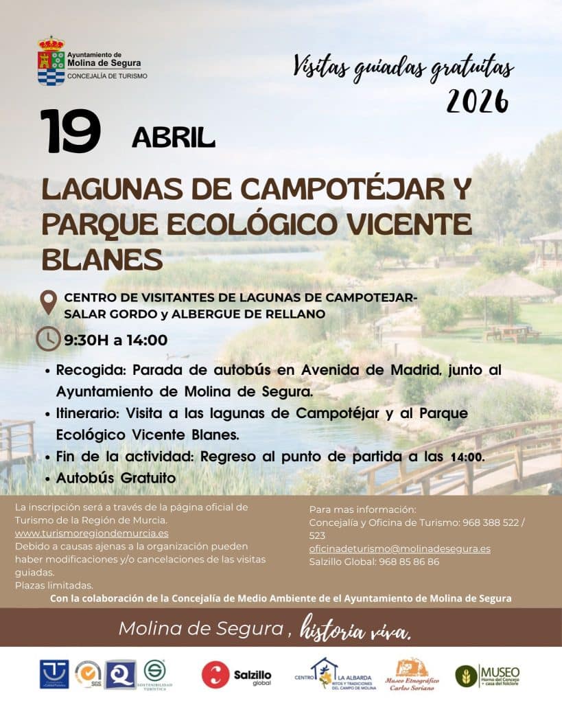 Turismo Visita guiada gratuita 'LAS LAGUNAS DE CAMPOTÉJAR Y PARQUE ECOLÓGICO VICENTE BLANES' Día 19 CARTEL