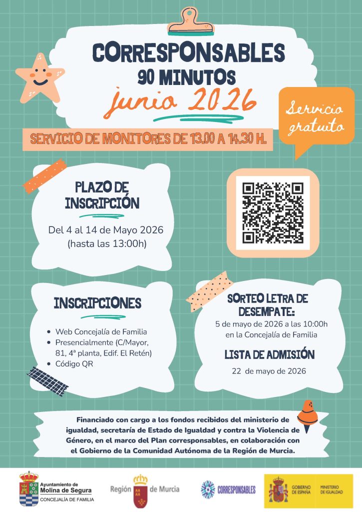 Familia Molina Servicio 'Corresponsables 90 minutos' junio 2026 Plazo inscripción CARTEL
