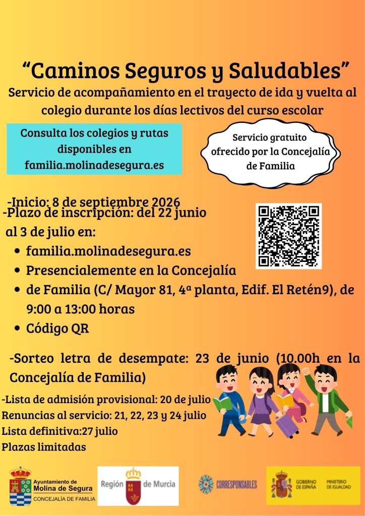 Familia Molina Servicio 'Caminos seguros y saludables' curso 2026 2027 Plazo inscripción CARTEL