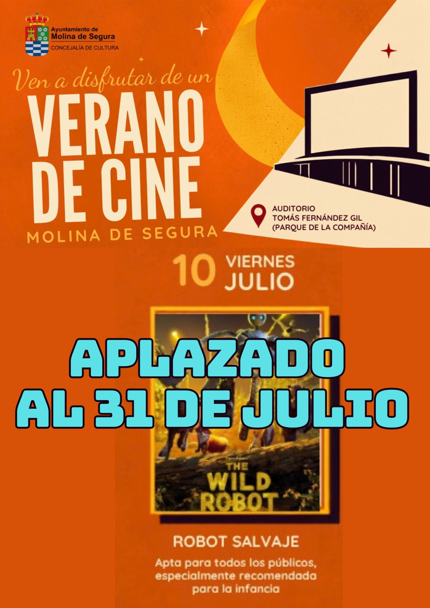 Cultura Molina Verano de Cine 2026 Aplazamiento sesión 10 de julio al 31 de julio CARTEL